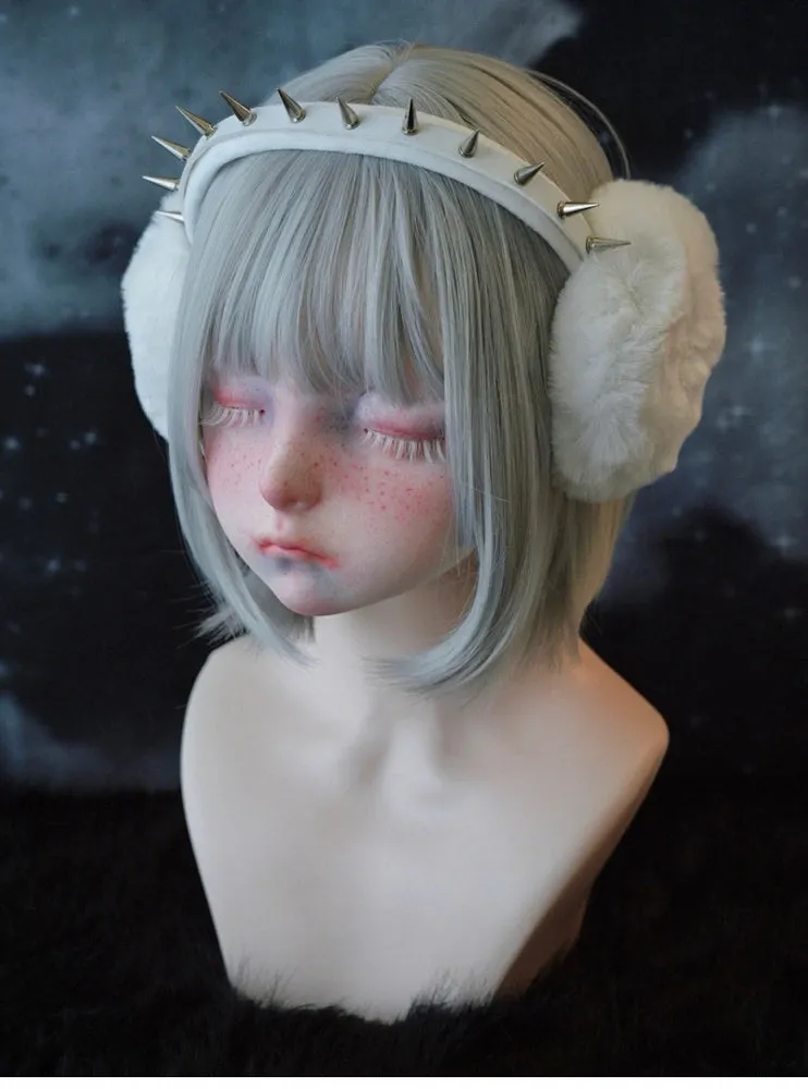 White Handmade Studded Plush Earmuffs